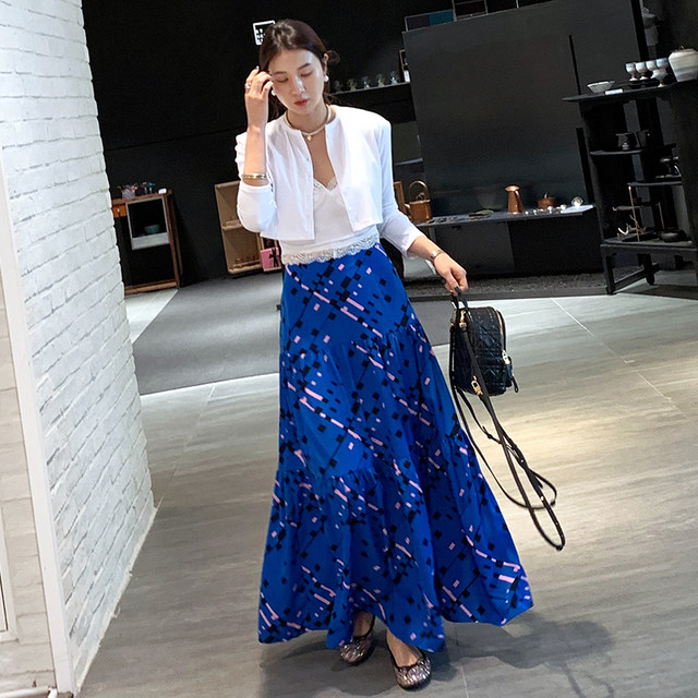 Mid-length A-line skirt High-waisted A-line hip-hugging cake skirt