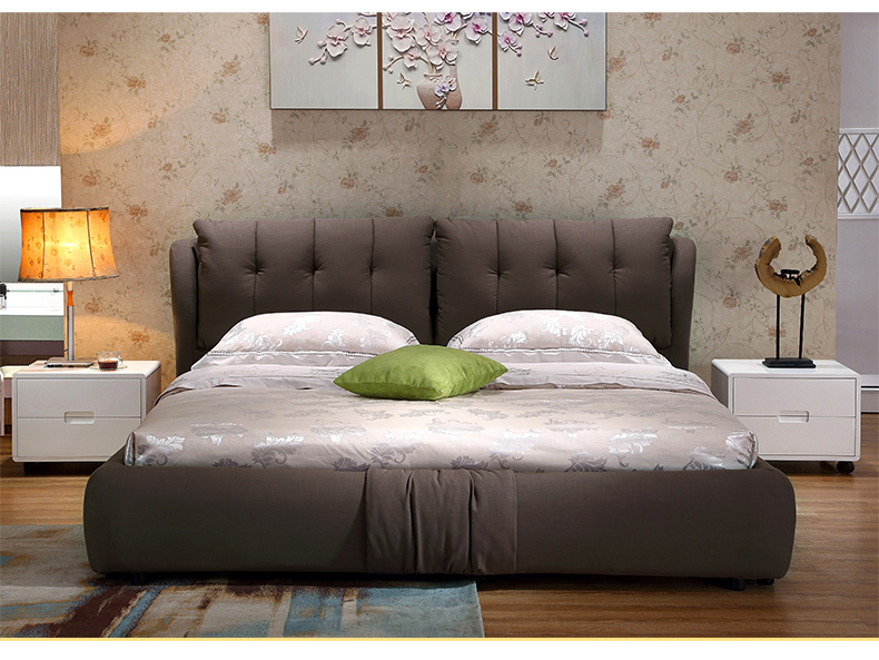 Ah, cuộc sống, nội thất phòng ngủ, giường vải tối giản hiện đại, giường đôi + bàn đầu giường + nệm kết hợp kệ để tivi