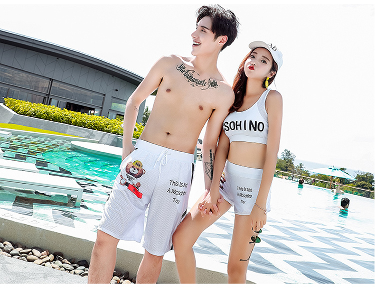 Cặp đôi đồ bơi nữ thể thao phù hợp chia phẳng ba mảnh thép tấm bảo thủ áo dài che bụng cỡ lớn suối nước nóng đồ đi biển cho cặp đôi