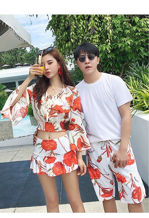Cặp đôi đồ bơi nữ dài tay chẻ thép tấm ngực nhỏ tụ tập ba mảnh bikini bảo thủ mùa xuân nóng bỏng áo tắm kỳ nghỉ 	đồ đôi đi biển dep	