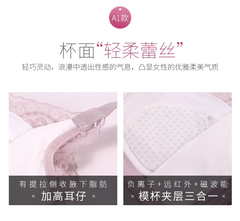 Tình yêu 黛 đồ lót nữ mỏng phần ren gợi cảm cỡ lớn bên hông ngực lớn ngực nhỏ điều chỉnh áo ngực A6663B quần xì