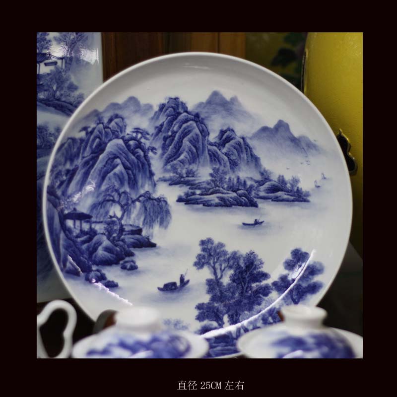 Jingdezhen pure hand - made scenery China plate 20-30 youligong hand - made ceramic plate landscape blue - and - white decoration plate
