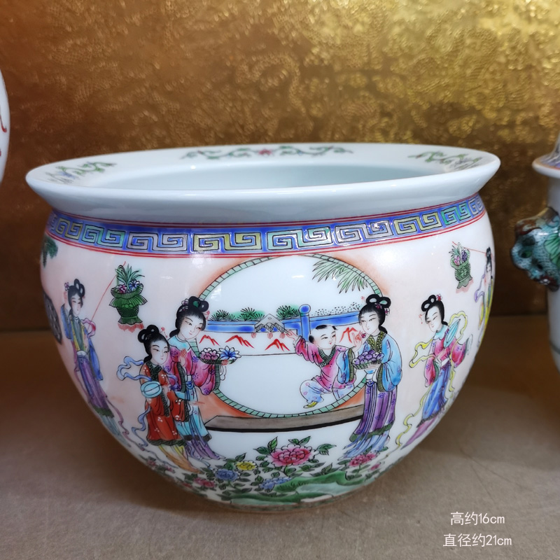Clear, hand - made pastel peony ceramic VAT tong qu study calligraphy and painting scroll of Chinese style classic furniture products