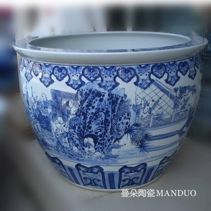 Elaborate art big aquarium fish tank VAT blue tong qu characters of jingdezhen VAT aquarium tank