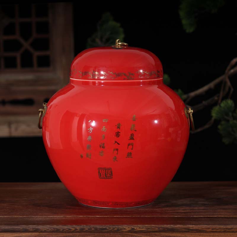 Jingdezhen elegant red cover pot festive wedding gifts red special ceramic new decorative furnishing articles