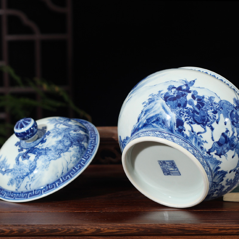 Jingdezhen water - wave China general auspicious hand - made porcelain tea pot cover China general tank cover tank
