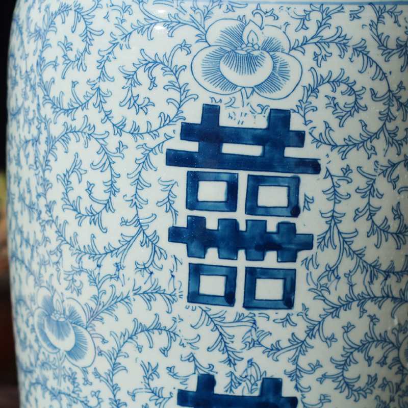 Jingdezhen antique vase happy character of archaize dowry lions ears blue and white landscape ancient vase of the republic of China