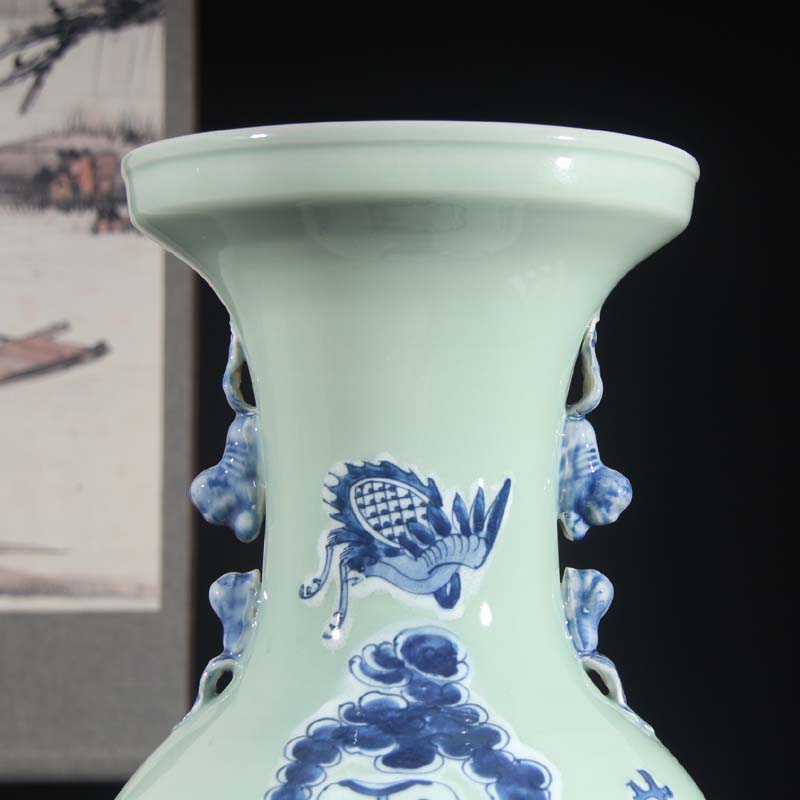 Jingdezhen double lion imitation word antique vase of dowry hand - made ceramic vase 60 Gao Qinghua ground vase