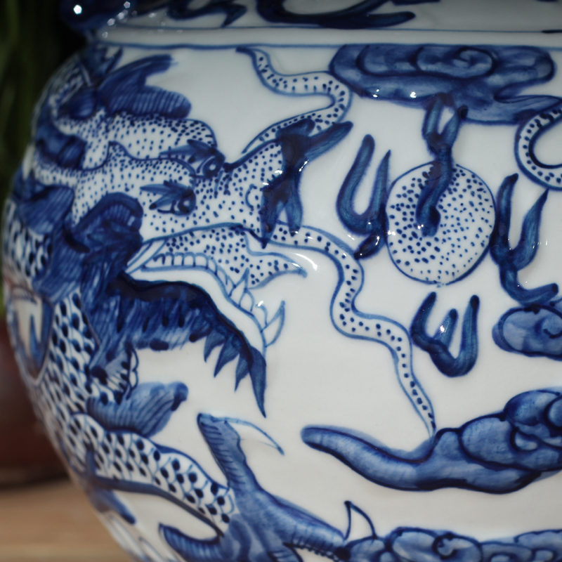 Imitation of yuan blue and white peony dragon large pot of yuan dynasty blue and white peony dragon benevolent ears blue - and - white porcelain jar of big as cans