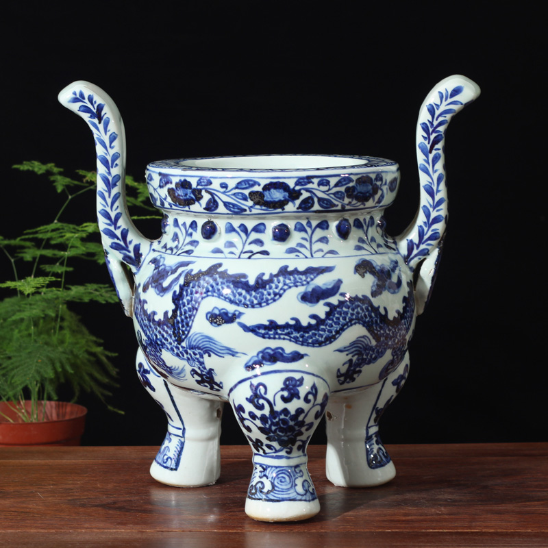 Jingdezhen blue and white dragon candlestick porcelain big censer 45 senior high for 3570 suits for dragon temple incense buner