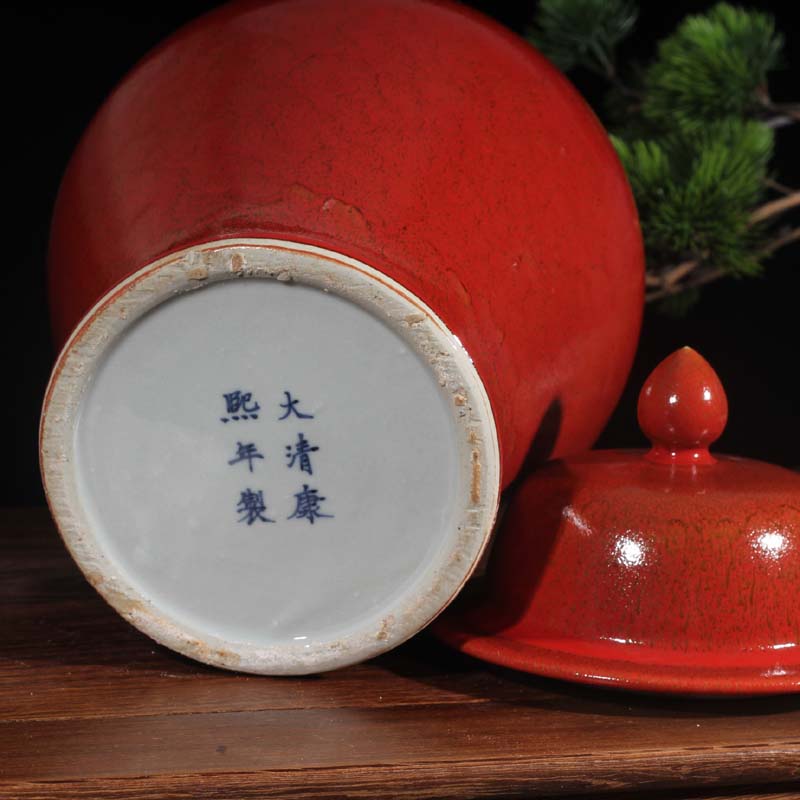 Red Red porcelain cover general Red scarlet ceramic porcelain pot general variable Red pot decoration