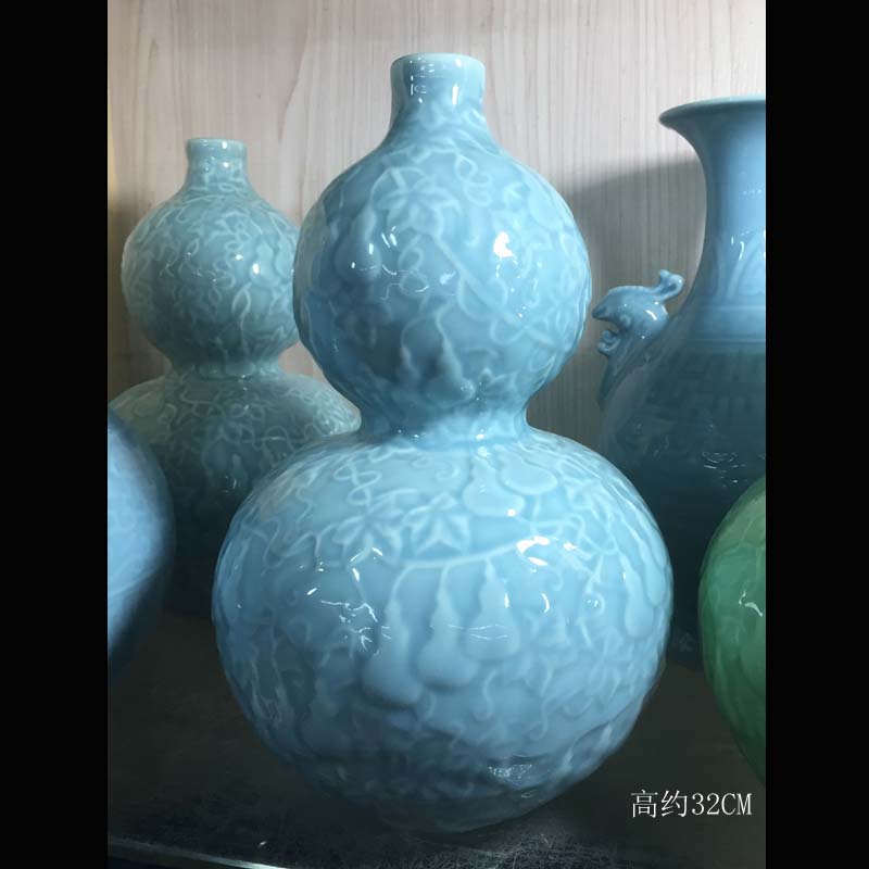 Glaze is contracted fashion decoration mesa gourd shape vase pure elegant celadon color color block display vase