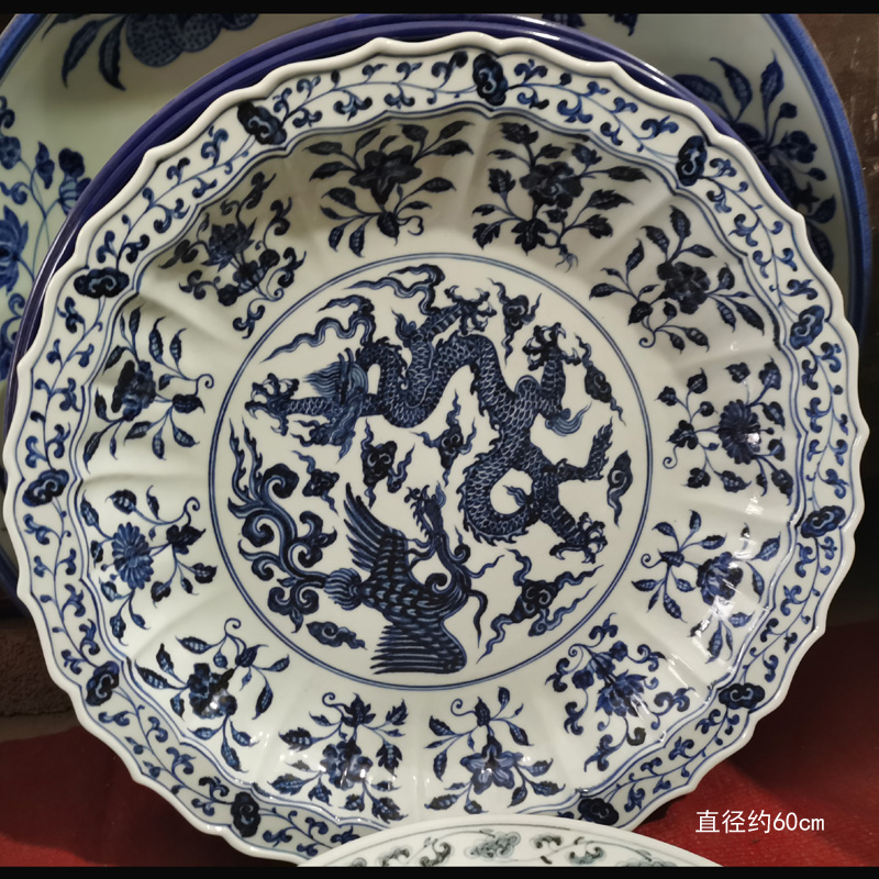 Jingdezhen blue and white dragon wulong porcelain plate 60 cm diameter fierce dragon big display plate