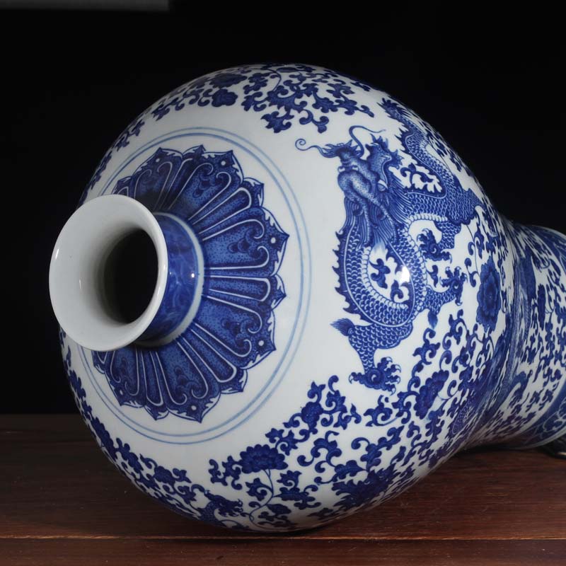 Jingdezhen 40 cm high display blue name plum bottle wrapped branch lotus classic pattern porcelain bottle mei decorative vase