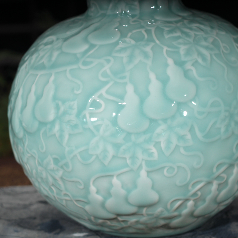 Jingdezhen gourd decorative vase pure color sky blue light with carved gourd gourd porcelain porcelain vase