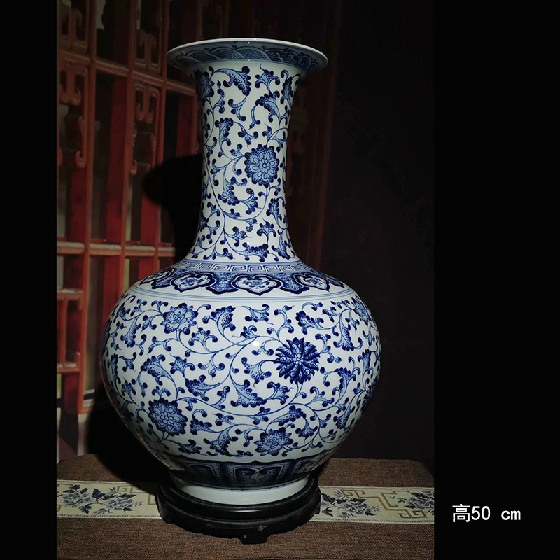 Blue and white 50 to 60 cm high porcelain design Blue and white porcelain branch lotus jingdezhen Blue and white porcelain porcelain goods