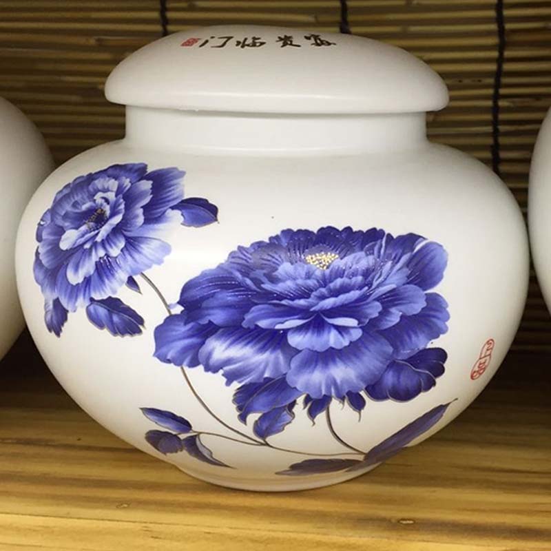 Delicate Ceramic Green Flower Landscape Tea Leaf Jars Large refreshing seal Ceramics Round Simple Tea Leaves Jar M 5-Taobao