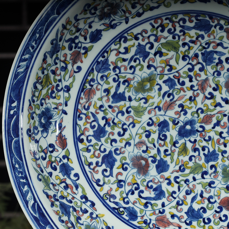 Jingdezhen color double phoenix ssangyong longfeng longfeng grain blue and white color porcelain plate 0 cm45 longfeng the broader market
