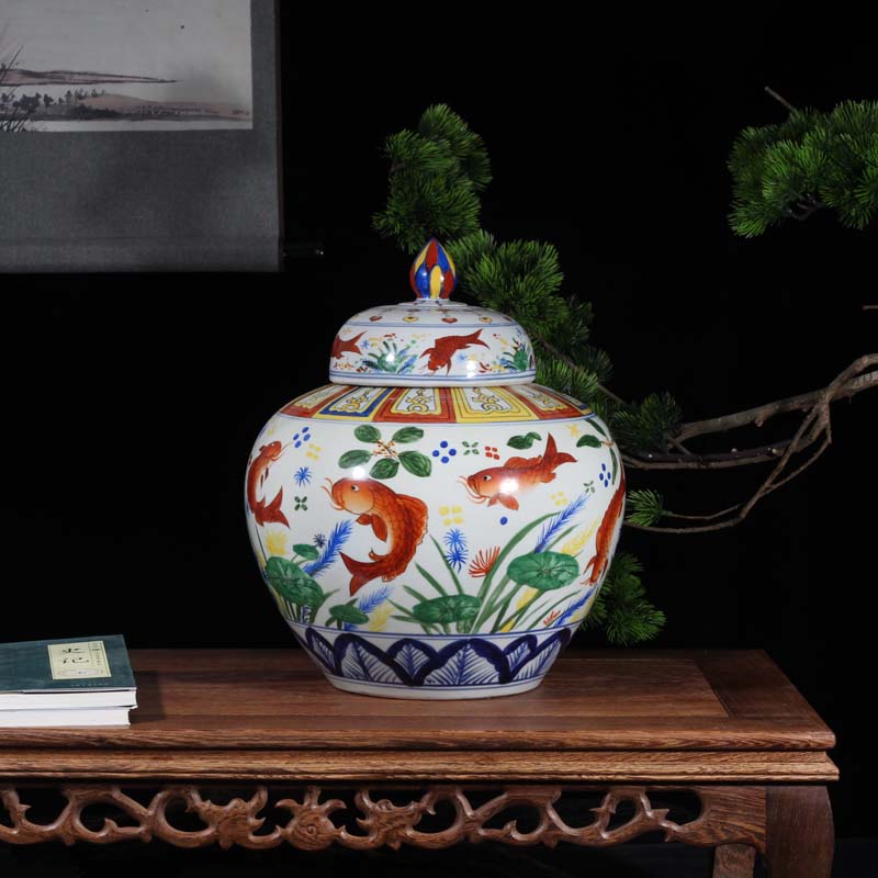 Jingdezhen archaize fish algae grain tank high - grade Ming jiajing of Ming dynasty porcelain up colorful tank classic furniture