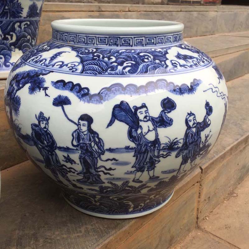 Jingdezhen imitation of yuan blue and white top ten as cans of classic picture of three Samson chow baihua pavilion point as wang zhaojun