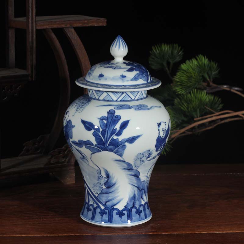 Jingdezhen 25 cm high pure manual painting tong qu the general pot of Chinese porcelain general hand - made rich ancient frame furnishing articles