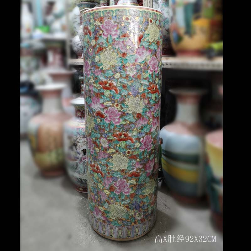 Jingdezhen hand - made famille rose flower display mesa high - grade prosperous powder enamel vase vase golden golden crane