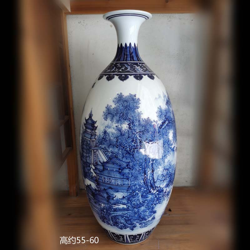 Jingdezhen blue and white landscape olive hand - made bowling 60, 80, 90, 100 cm vase every vase that occupy the home