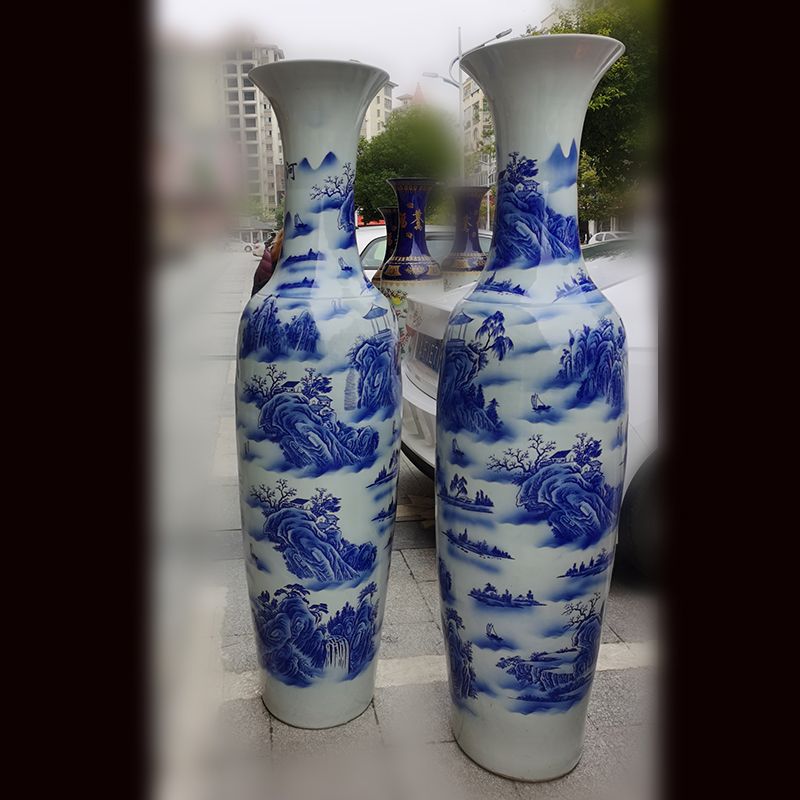 Jingdezhen hand - made landscape 1.8 meters tall vase of large blue and white landscape promotional gift the big vase vase