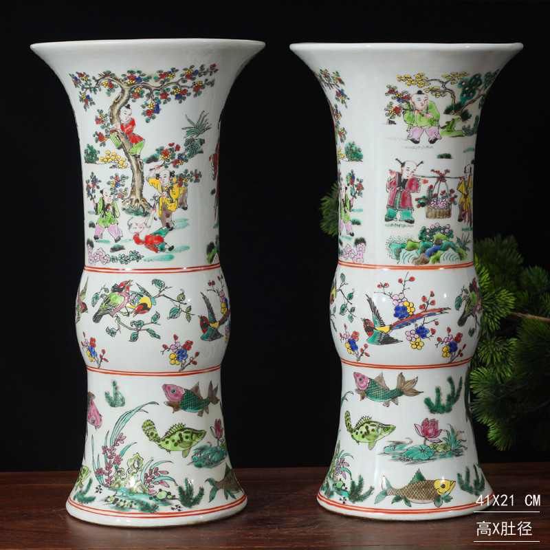 Jingdezhen hand - made archaize kangxi war enamel vase Jingdezhen ceramic powder enamel fish bottle algal lines cross the characters