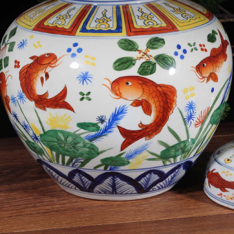 Jingdezhen archaize fish algae grain tank high - grade Ming jiajing of Ming dynasty porcelain up colorful tank classic furniture