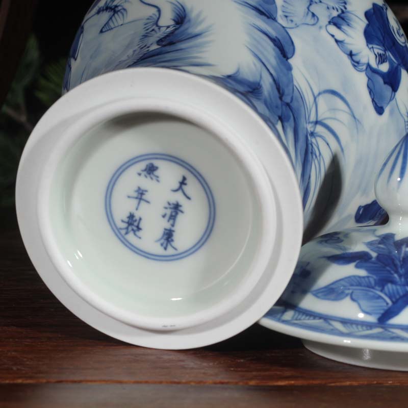 Jingdezhen 25 cm high pure manual painting tong qu the general pot of Chinese porcelain general hand - made rich ancient frame furnishing articles