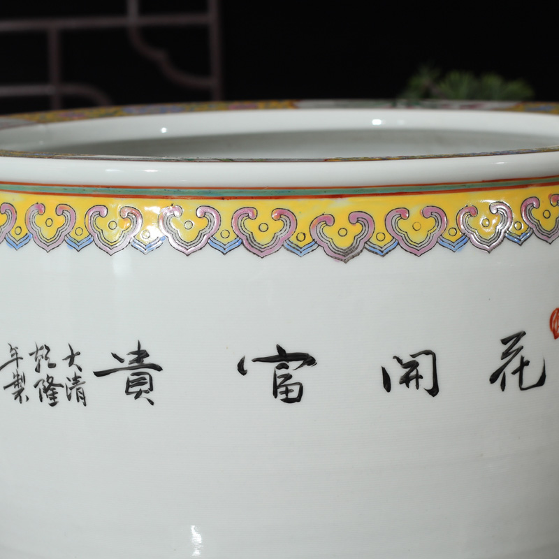 Clear, hand - made pastel peony ceramic VAT tong qu study calligraphy and painting scroll of Chinese style classic furniture products