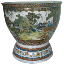 Jingdezhen hand-painted under-glazed colorful porcelain cylinder work pen landscape porcelain color cylinder with porcelain foot cylinder landscape