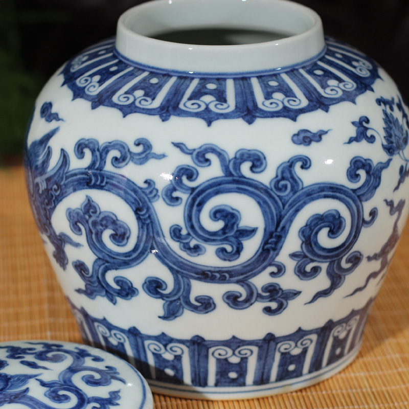 Jingdezhen archaize Ming chenghua of day can of blue and white hand draw day words can hand - made caddy fixings collection