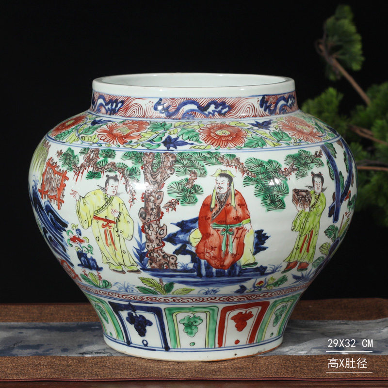 Jingdezhen water - wave imitation yuan colorful porcelain jar fill color porcelain imitation yuanta ancient pot of three wang zhaojun