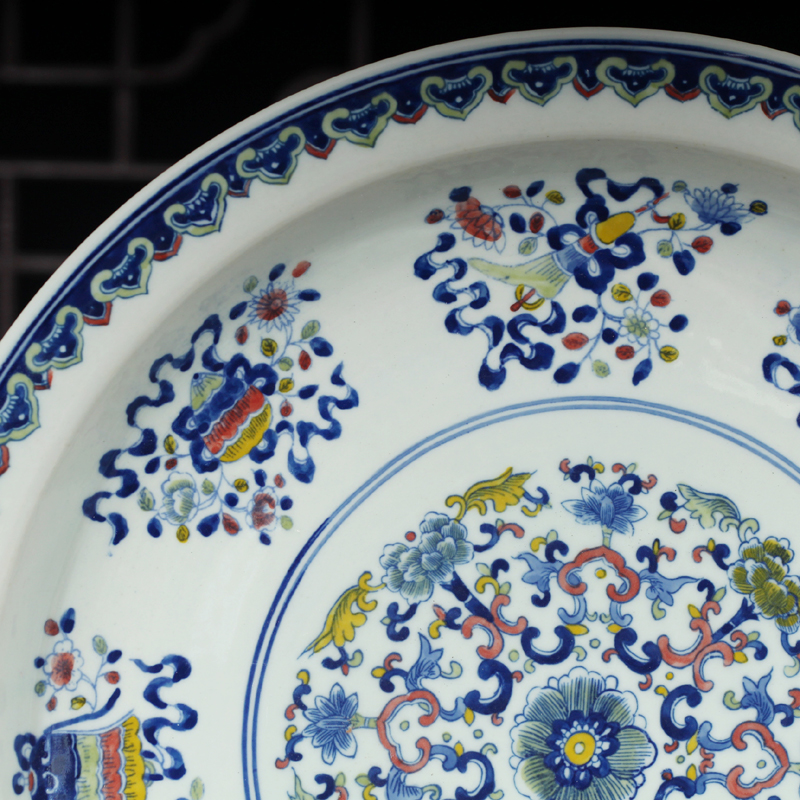 Jingdezhen color double phoenix ssangyong longfeng longfeng grain blue and white color porcelain plate 0 cm45 longfeng the broader market