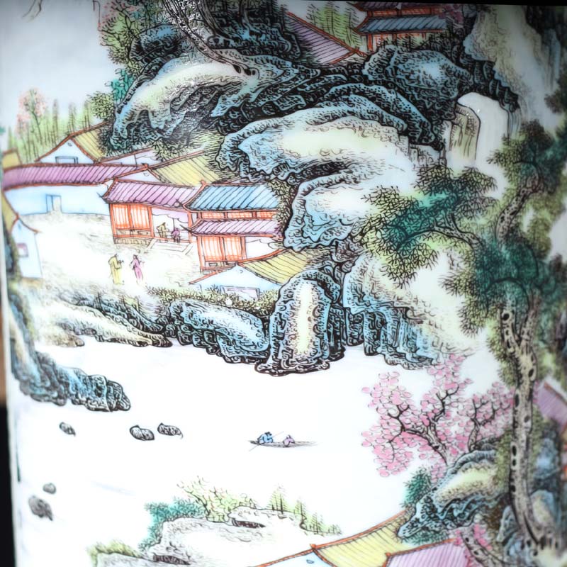 Jingdezhen pastel landscape quiver pastel landscape painting and calligraphy vase that occupy the home furnishings classical straight