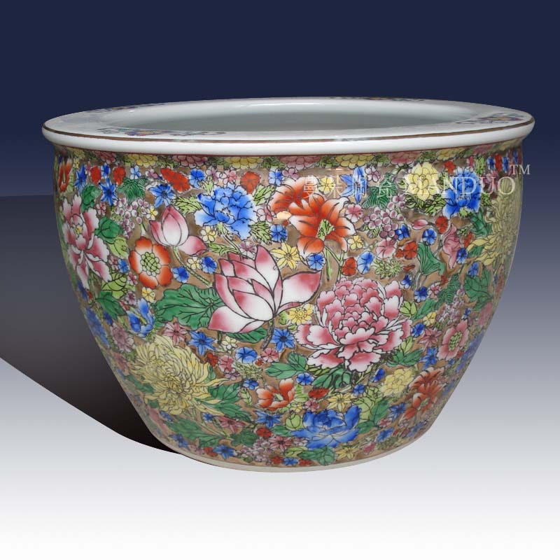 Jingdezhen hand - made gold base flower is China VAT gorgeous elegant prosperous China VAT art porcelain crock