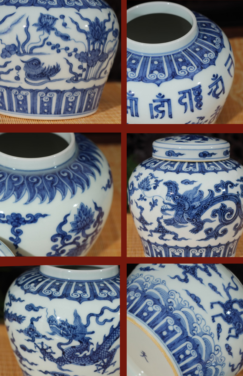 Jingdezhen archaize Ming chenghua of day can of blue and white hand draw day words can hand - made caddy fixings collection