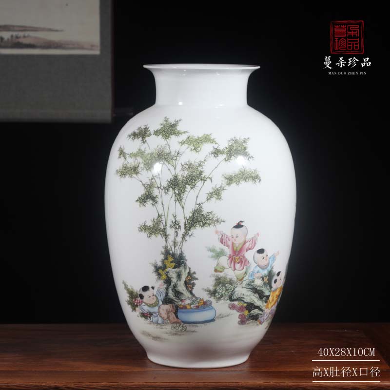 Jingdezhen 30-40 high peony pomegranate spherical ceramic vase color blue and white peony blooming flowers, ceramic bottle