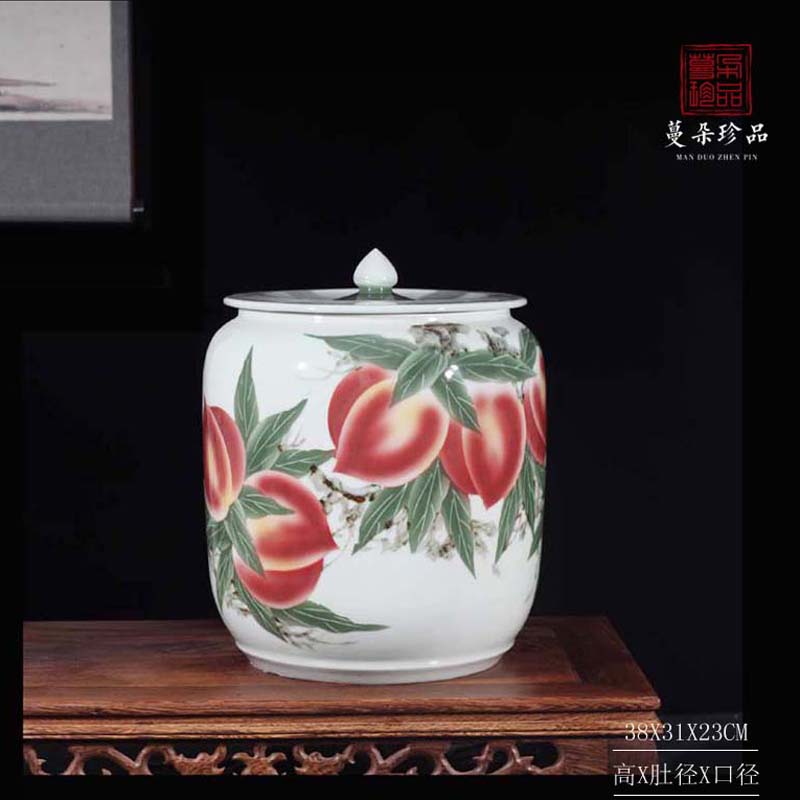 Jingdezhen hand - made xiantao porcelain rice pot bright red porcelain decorative vegetable oil, tea oil, porcelain pot xiantao lotus