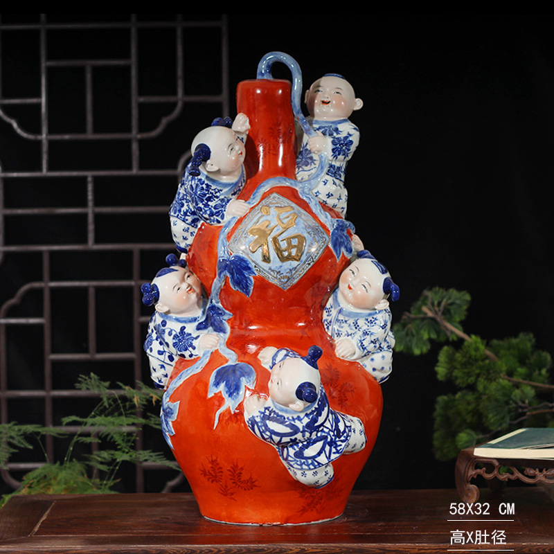 Jingdezhen porcelain tong qu tong qu five blessings its gourd 52 cm high display furnishing articles furnishing articles 28 cm