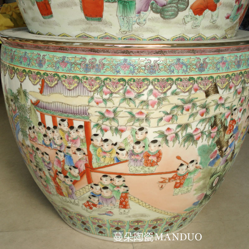 Jingdezhen hand - made figure baby play China VAT hand - made tong qu characters China VAT calligraphy and painting cylinder