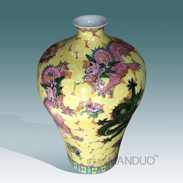 Jingdezhen hand - made enamel vase high - grade high - grade gift porcelain vase sitting room place pastel dragon bottle