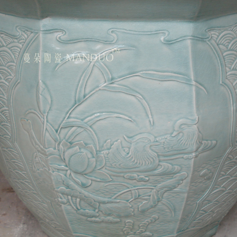 Jingdezhen square porcelain its of VAT relief porcelain, celadon VAT archaize classical embossed lotus vats