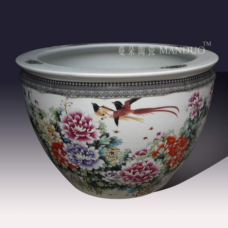 Jingdezhen large color peony China VAT courtyard China big cylinder diameter 60 cm above porcelain cylinder