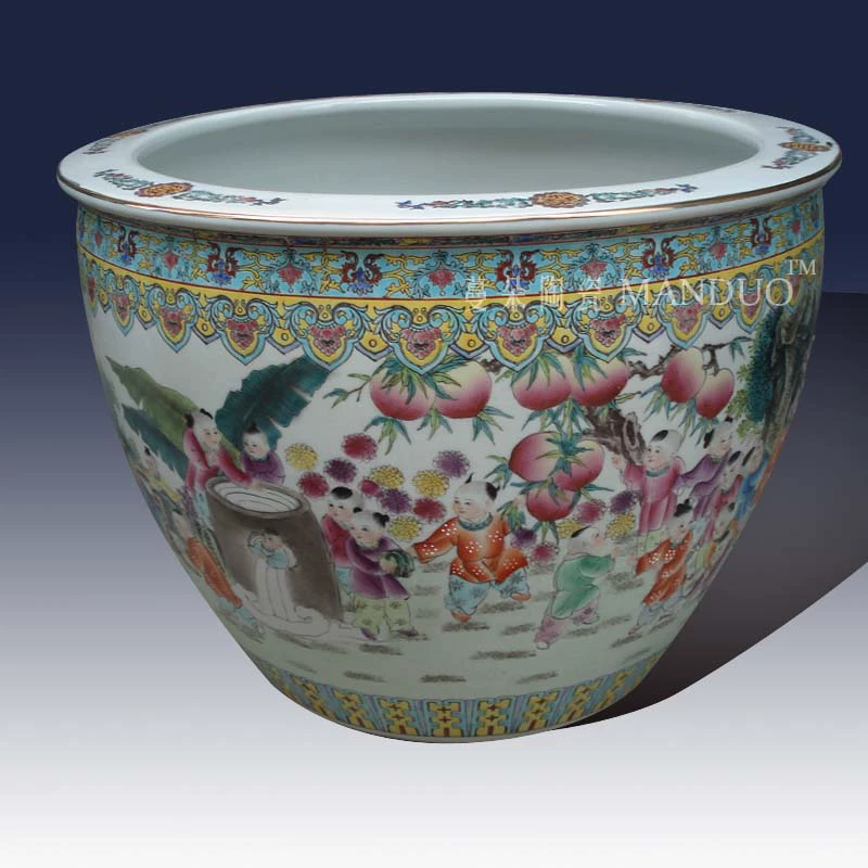 Jingdezhen hand - made figure baby play China VAT hand - made tong qu characters China VAT calligraphy and painting cylinder