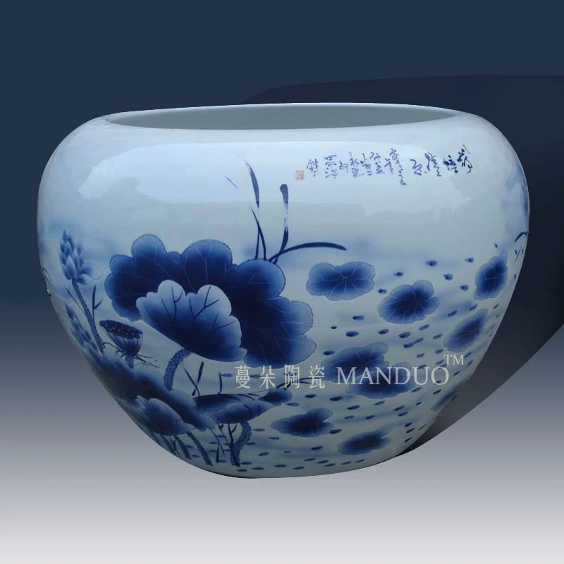 Big fish farming water lily cylinder cylinder courtyard lotus apple hand - made ceramic porcelain VAT VAT vats