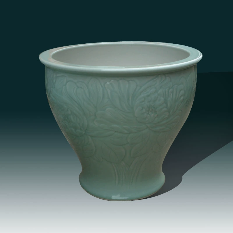 Jingdezhen anaglyph peony celadon quiver and calligraphy jingdezhen celadon porcelain quiver peony flowers cylinder