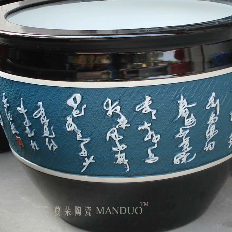 Jingdezhen carved lettering of the big cylinder painting porcelain porcelain VAT relief engraving cylinder cylinder plant trees planting flowers